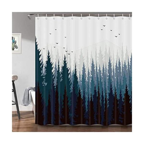 Cortina de ducha de bosque de montaña para baño diseño de_1