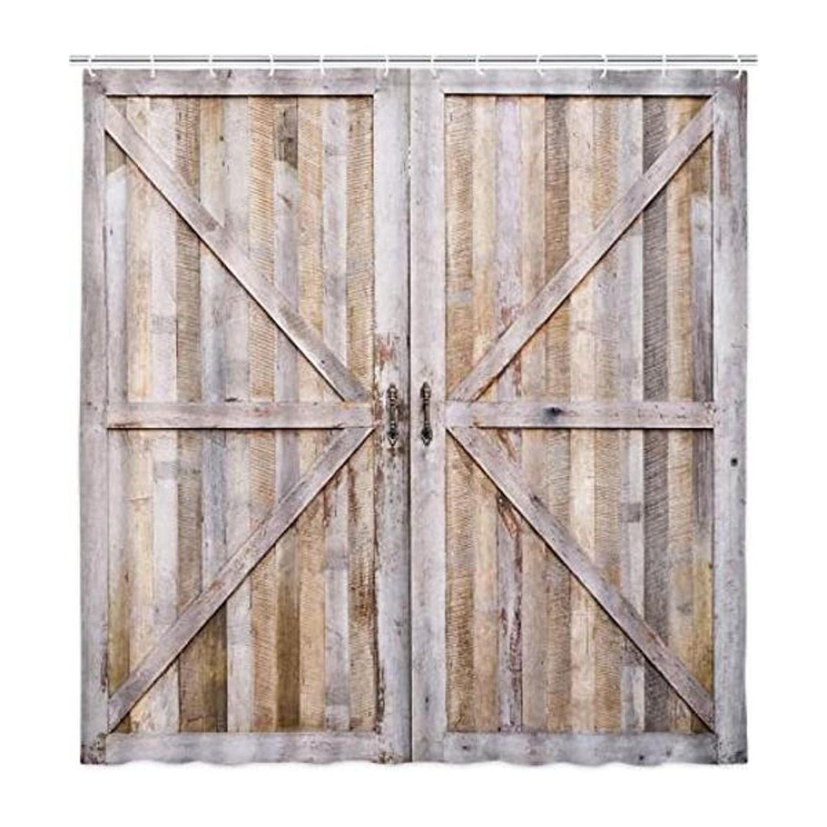 Cortina de ducha de puerta de granero marrón estilo