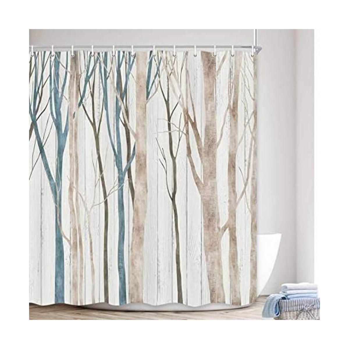 Cortina de ducha de tela de árbol azul marrón estilo