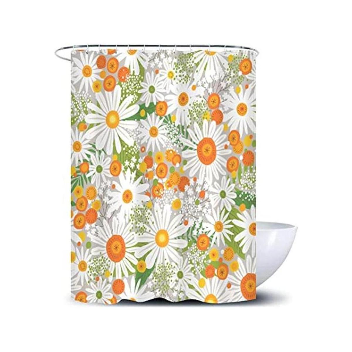 DM Cortina de ducha de flores de acuarela con tela
