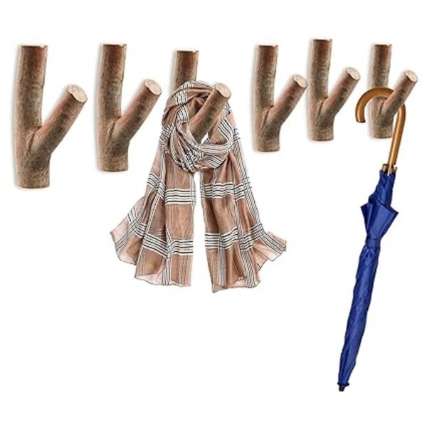 DEAYOU 6 ganchos de pared de árbol de madera adhesivos de
