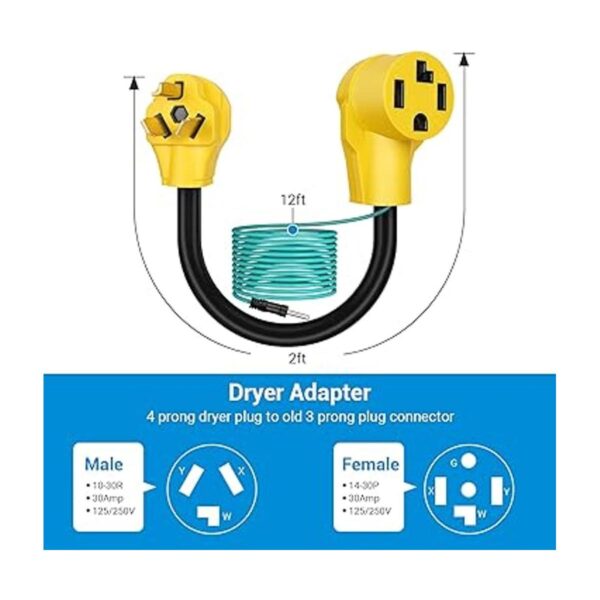 DEWENWILS Adaptador de enchufe de secadora de 4 puntas a 3