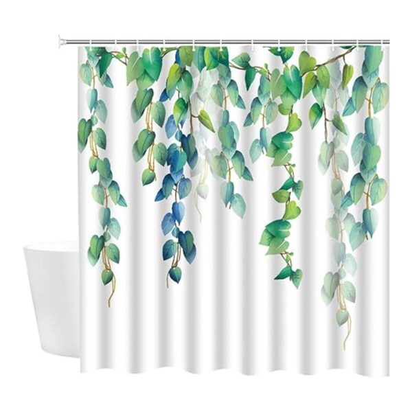 DMTTY Cortina de ducha verde hoja fresca verano baño_2