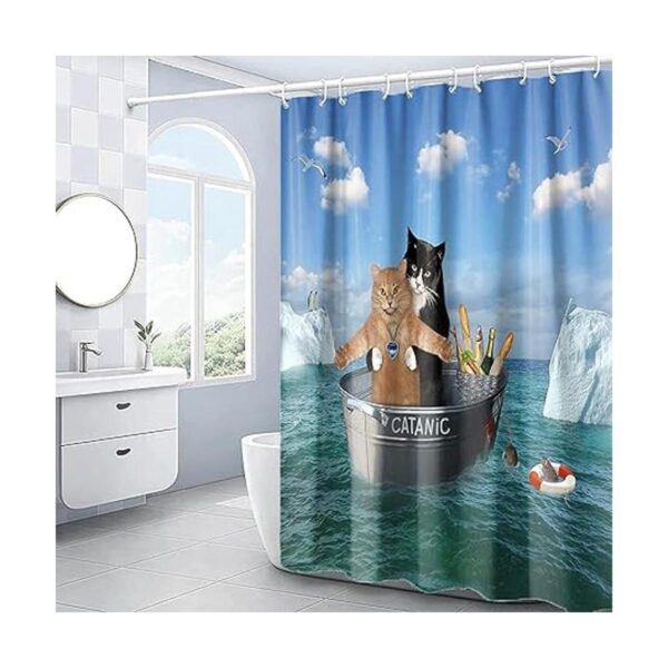 DOMOKU Cortina de ducha para gatos divertida para_2