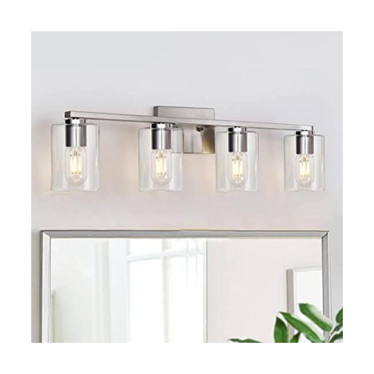 DRNANLIT Lámpara de baño de 4 luces níquel cepillado