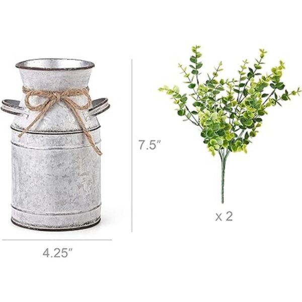 Dahey Jarrón de flores de metal con eucalipto artificial_6