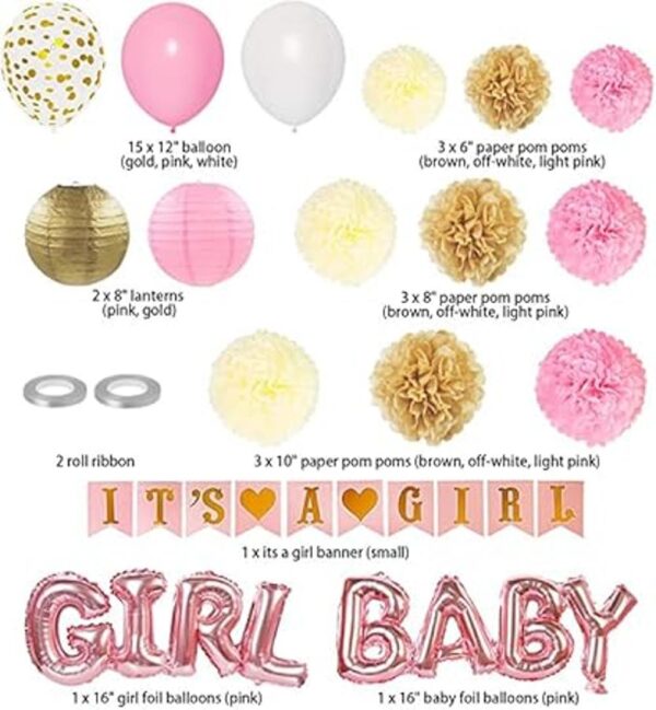 Decoraciones de baby shower rosa para niña con pancarta_2