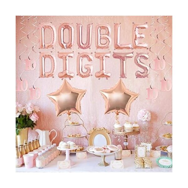 Decoración de cumpleaños número 10 para niña oro rosa_4