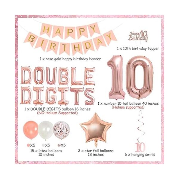Decoración de cumpleaños número 10 para niña oro rosa_6