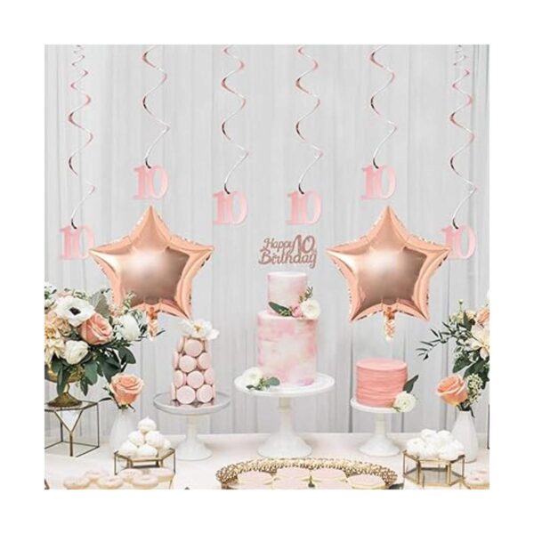 Decoración de cumpleaños número 10 para niña oro rosa_5