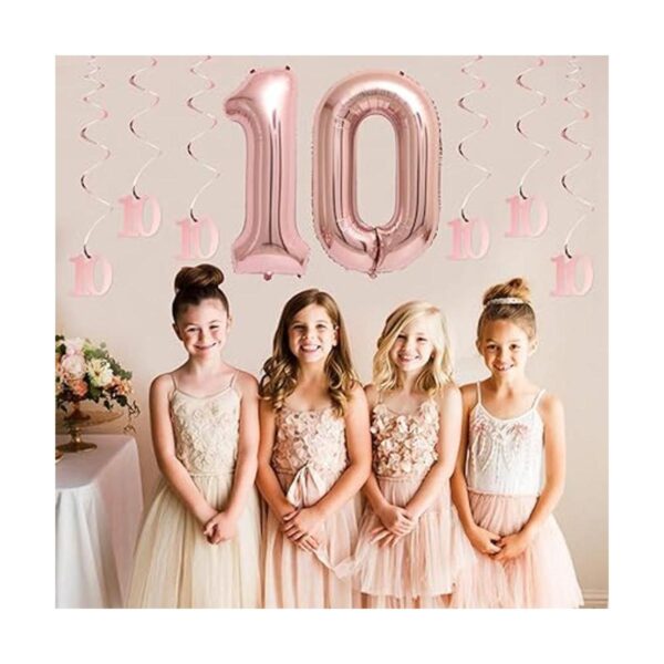 Decoración de cumpleaños número 10 para niña oro rosa_3