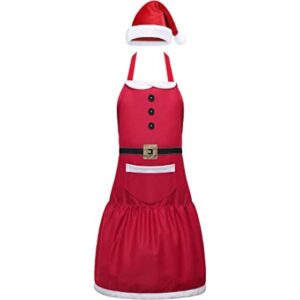 Delantal de Papá Noel de Navidad con bolsillos y sombrero_1