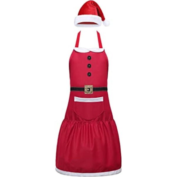 Delantal de Papá Noel de Navidad con bolsillos y sombrero_1