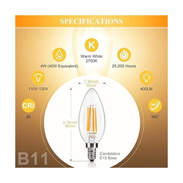 DiCUNO B11 E12 LED Candelabra Bulb Dimmable 4W 40W_2
