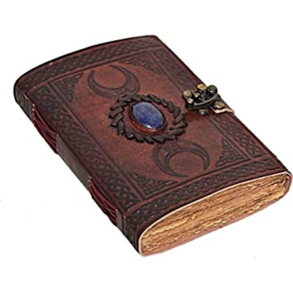 Diario de cuero vintage con relieve de lapislázuli azul_1