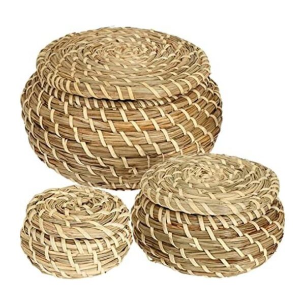 Dicunoy Juego de 3 cestas pequeñas de mimbre con tapa