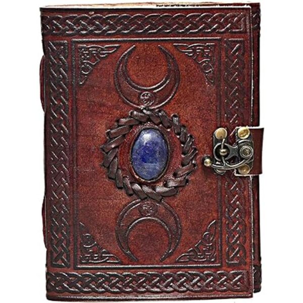 Diario de cuero vintage con relieve de lapislázuli azul_3