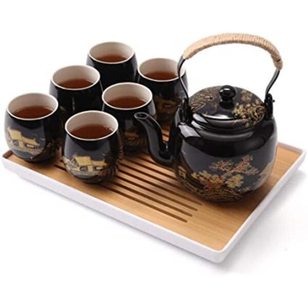 Dujust Juego de té japonés juego de té de porcelana negra_1
