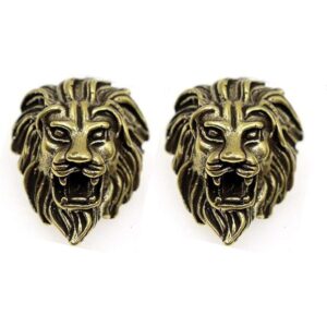 Duolai 2pcs Vintage Latón Roar Cabeza de León Tallado_1