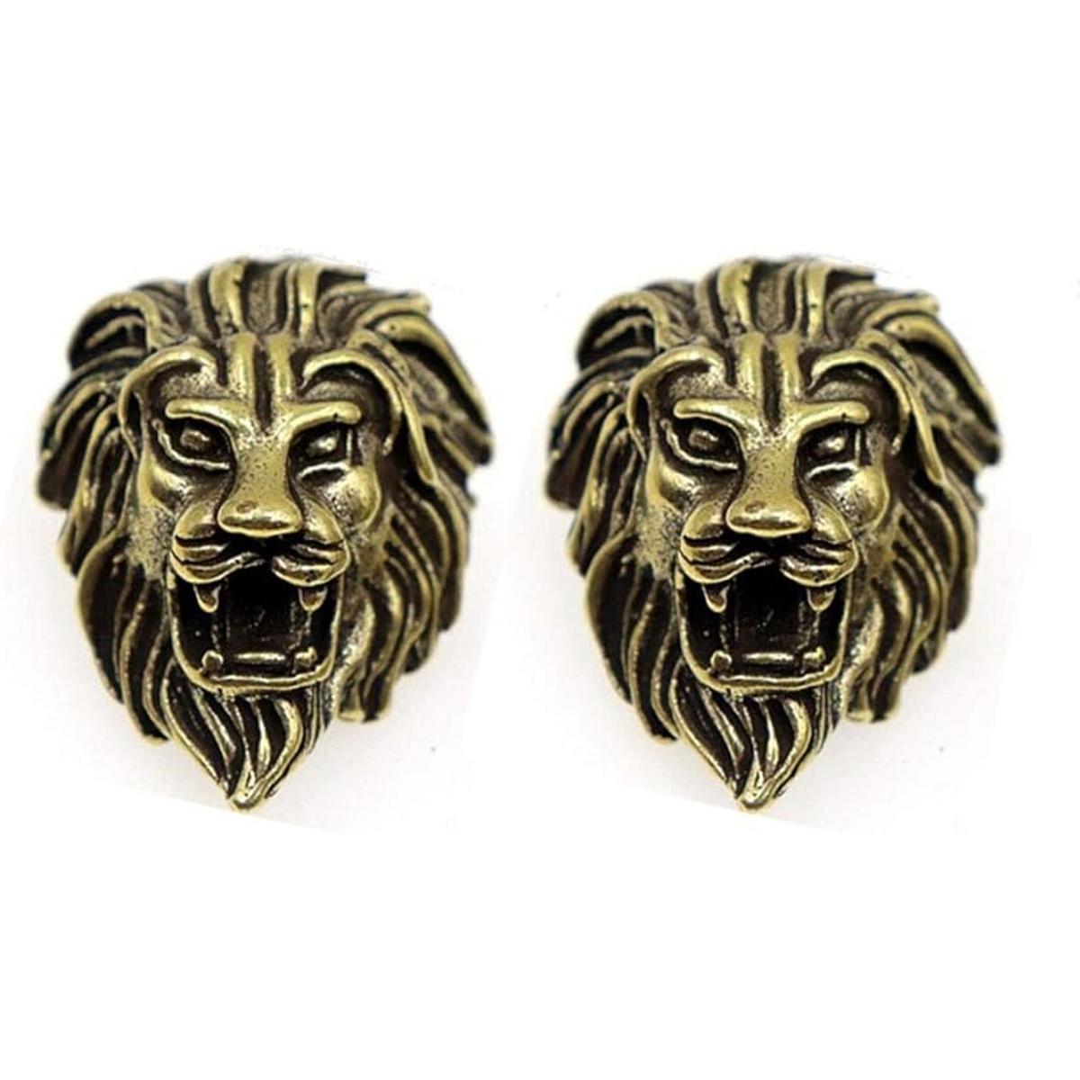 Duolai 2pcs Vintage Latón Roar Cabeza de León Tallado