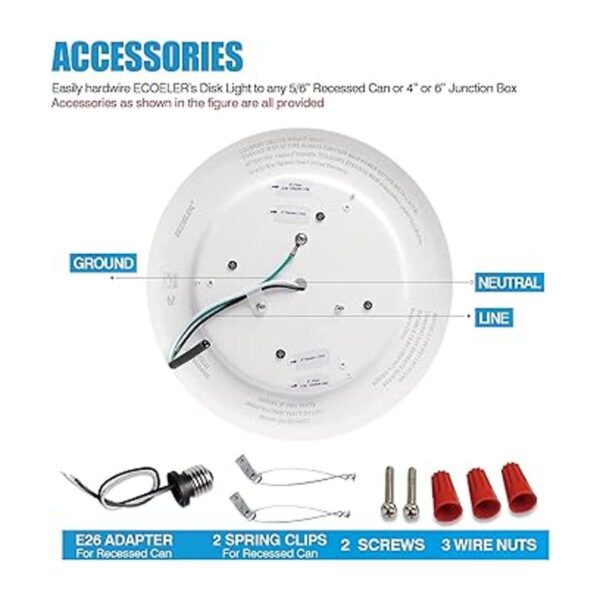 ECOELER Luz de techo LED de montaje empotrado de 6