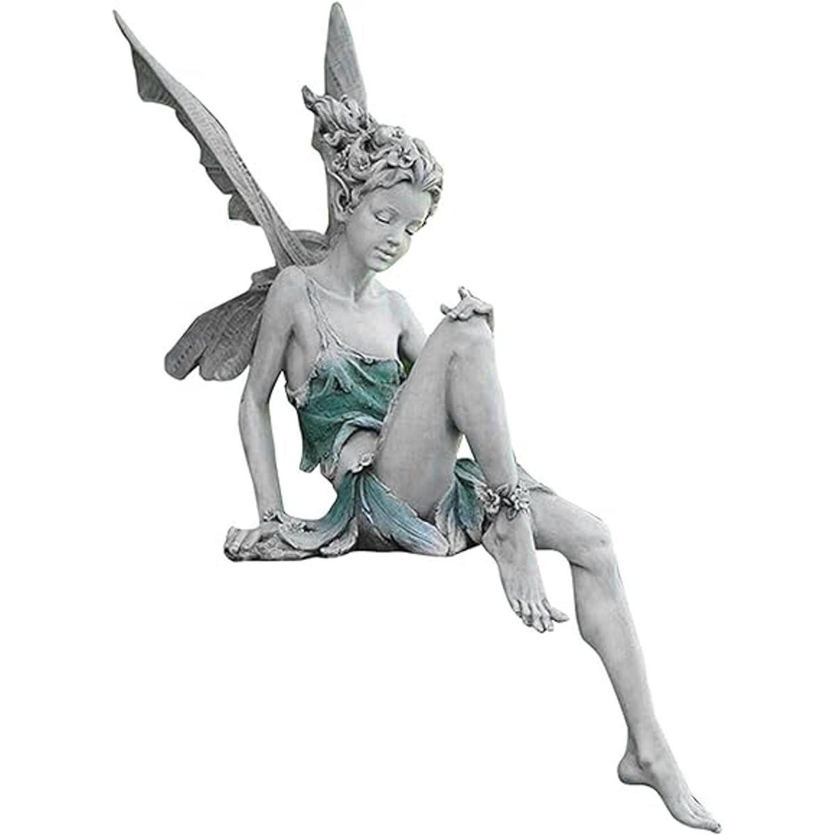 EKDJKK Estatua de hada sentada Jardín Ornamento de Resina