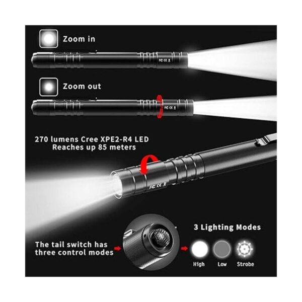 ELFGO Lápiz de luz LED de 270 lúmenes linterna con zoom_2