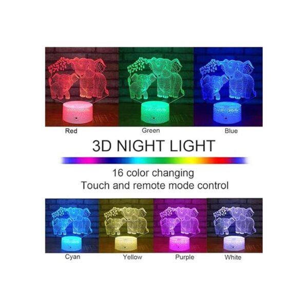 Elefante Luz nocturna 3D para niños lámpara 3D con 16_2
