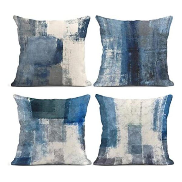 Emvency Juego de 4 fundas de almohada de color azul y gris_1