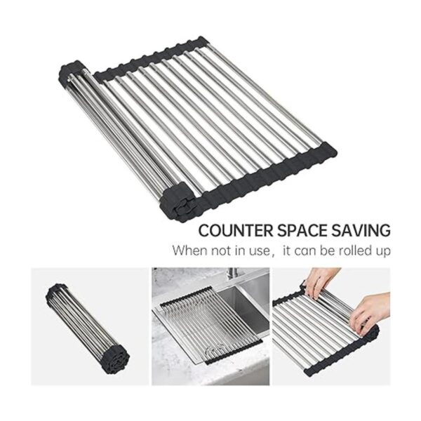 Escurridor de platos enrollable grande ajustable de 12.8 x_5