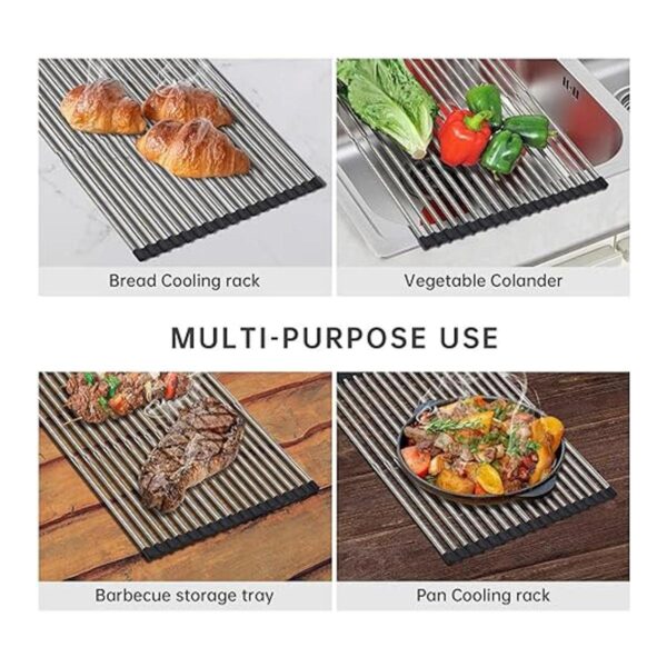 Escurridor de platos enrollable grande ajustable de 12.8 x_4