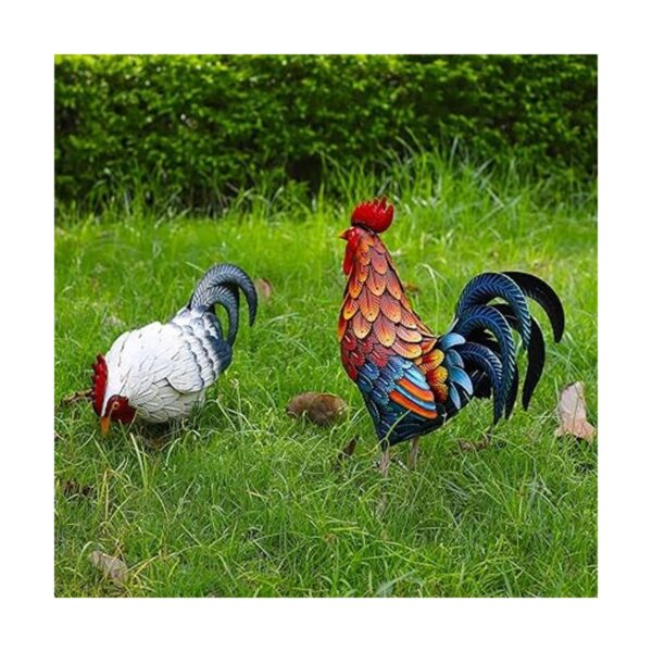 Estatuas de gallo de metal estatuas de jardín al aire_3