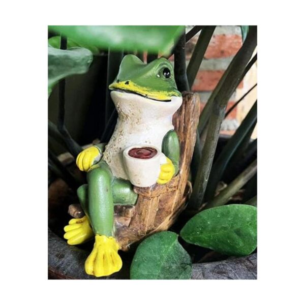 Estatua de jardín creativa de rana verde estatua de café_3
