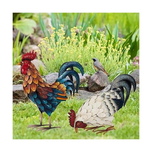 Estatuas de gallo de metal estatuas de jardín al aire_4