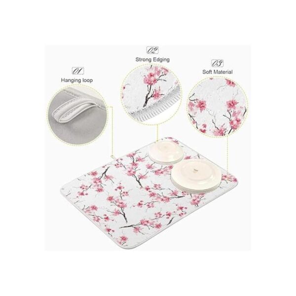 Estera de secado de platos con flores de cerezo 6.3 x 7.1