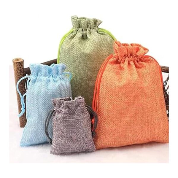 Ewanda Store Bolsas de arpillera de lino con cordón de