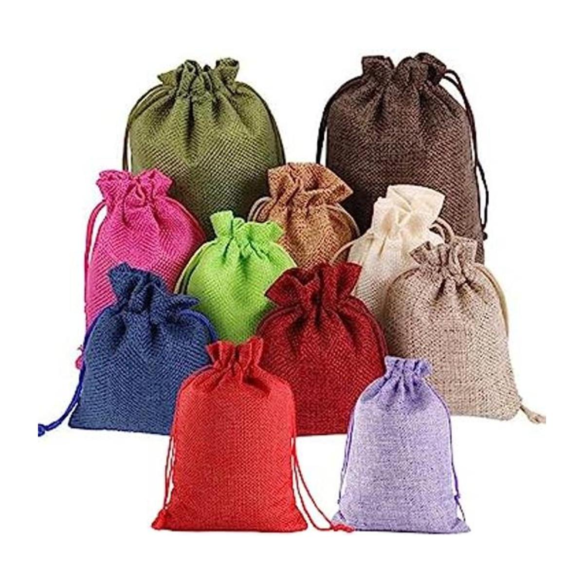 Ewanda Store Bolsas de arpillera de lino con cordón de