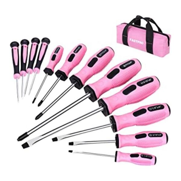 FASTPRO Juego de destornilladores magnéticos rosados de 12
