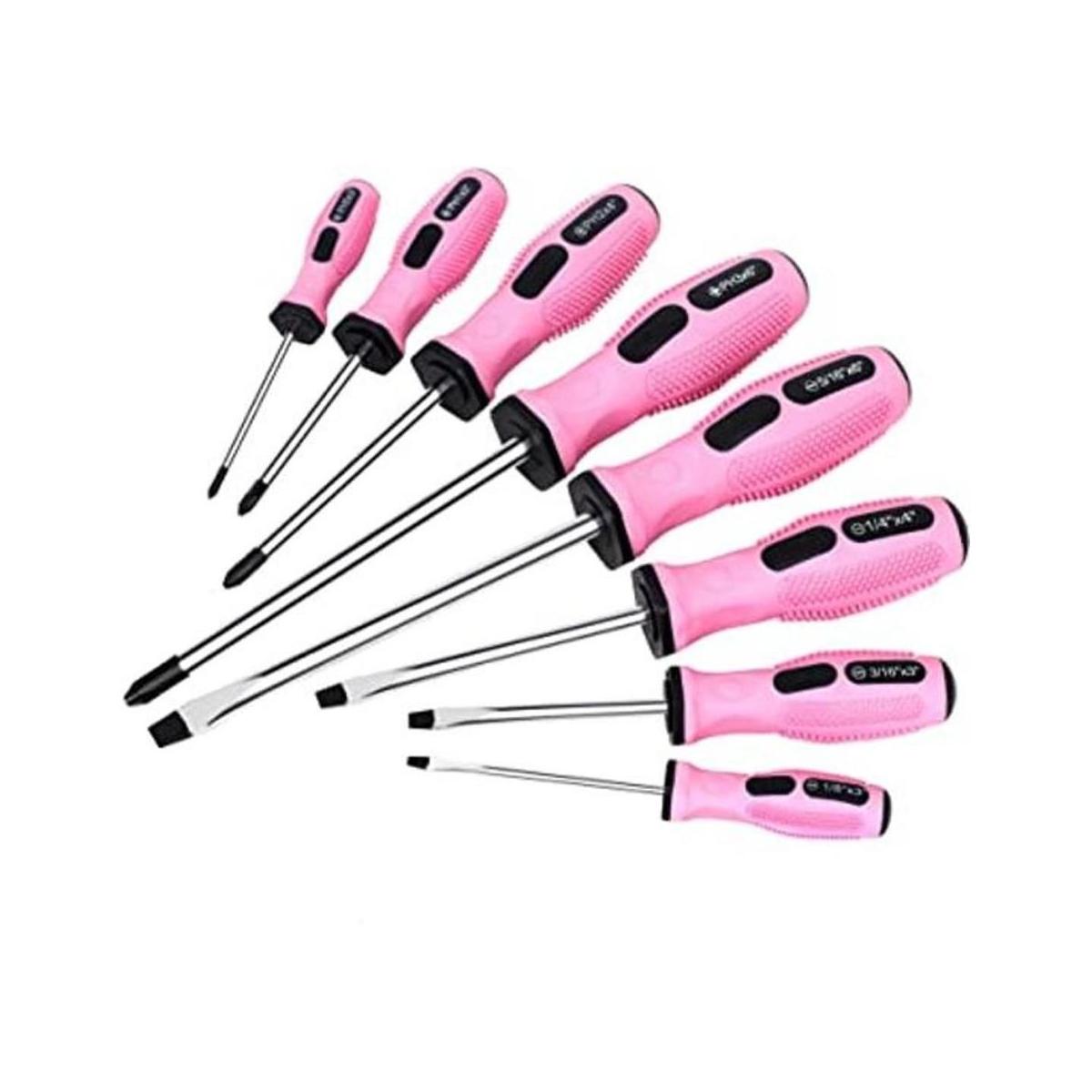 FASTPRO Juego de 8 destornilladores magnéticos rosados con