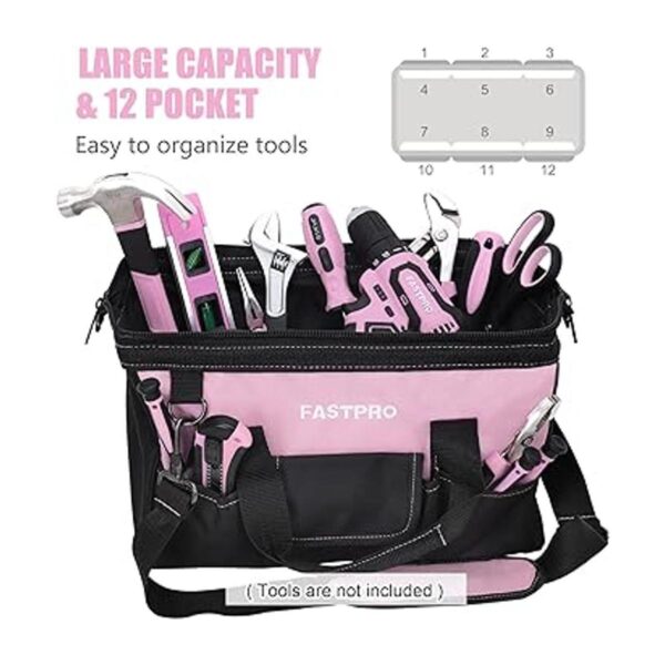 FASTPRO Bolsa de herramientas rosa de 14 pulgadas para