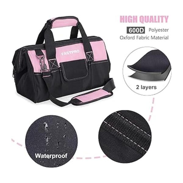 FASTPRO Bolsa de herramientas rosa de 14 pulgadas para
