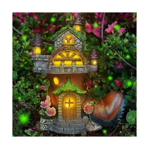 FORUP Estatuas de jardín de casa de hadas de 10 pulgadas