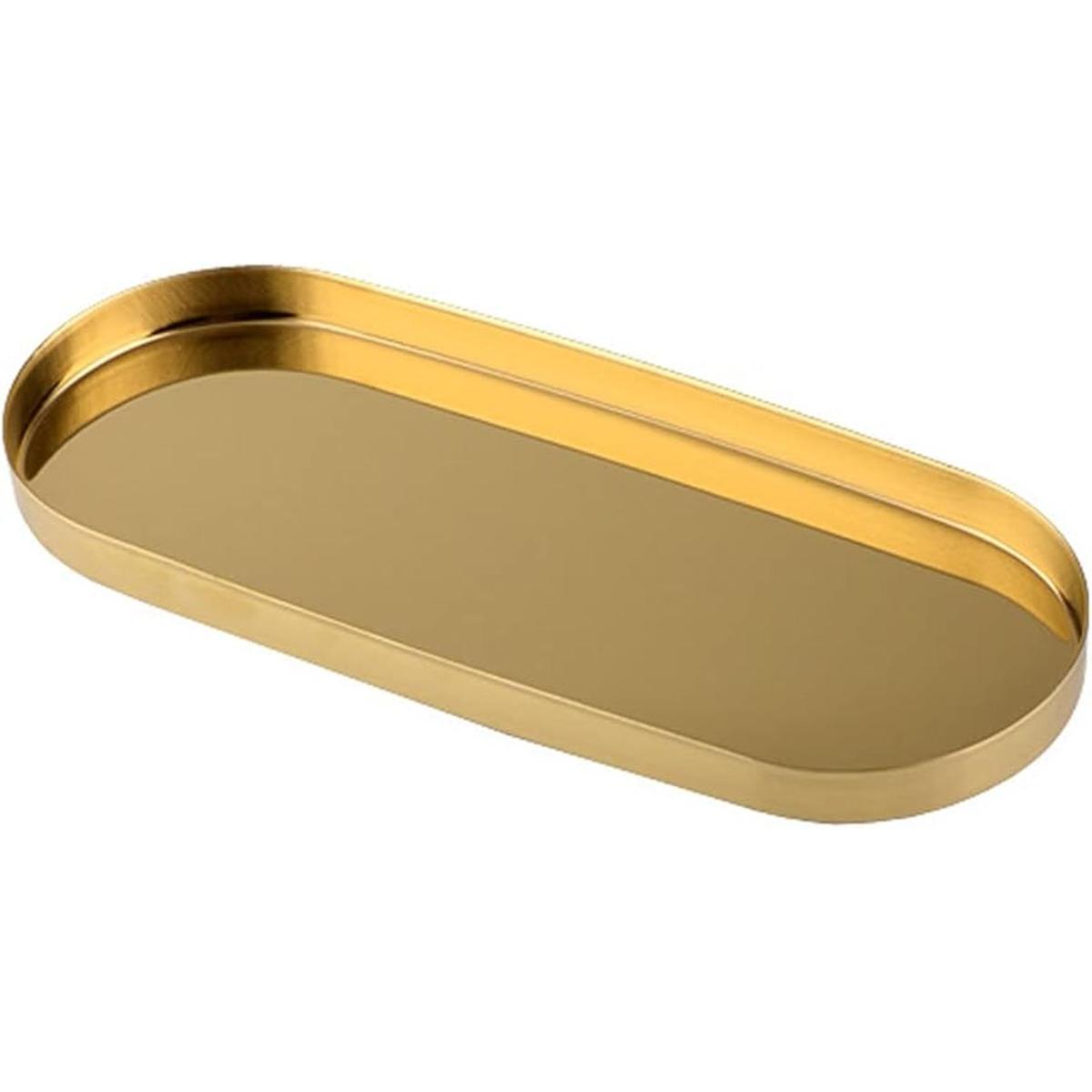 FREELOVE Bandeja decorativa de metal dorado con espejo