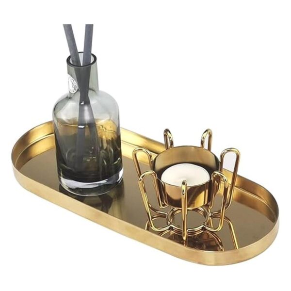 FREELOVE Bandeja decorativa de metal dorado con espejo