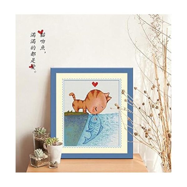 Faraway Cat Kiss Fish DIY Pintura de diamante para niños_2