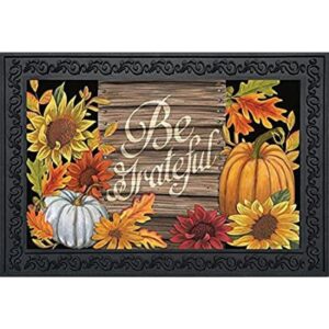 Felpudo Be Grateful de Acción de Gracias calabaza floral_1