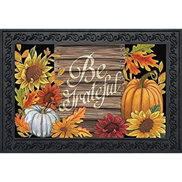 Felpudo Be Grateful de Acción de Gracias calabaza floral_1