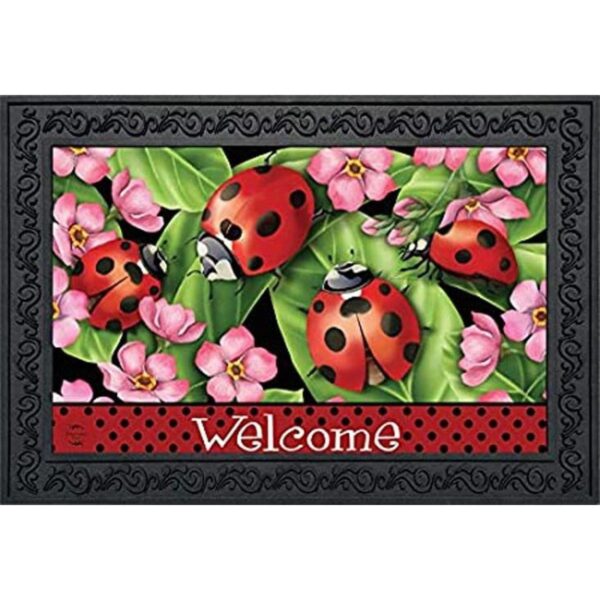 Felpudo de primavera con diseño de mariquitas en hojas_1