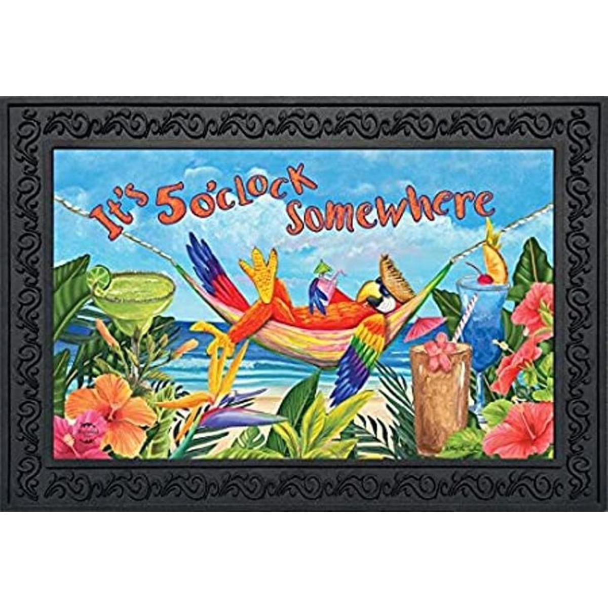 Felpudo de verano de 5 Oclock Parrot Tropical Beach Humor
