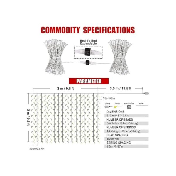 Fiee Curtain Lights304L 9.8ftX9.8ft 30V 8Modes Safety